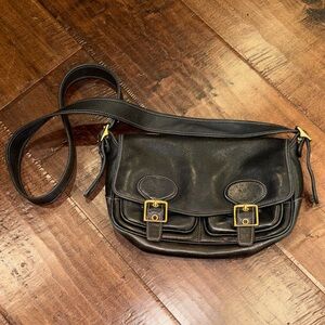 Vintage Coach Black Leather Crossbody Bag with Gold Buckles